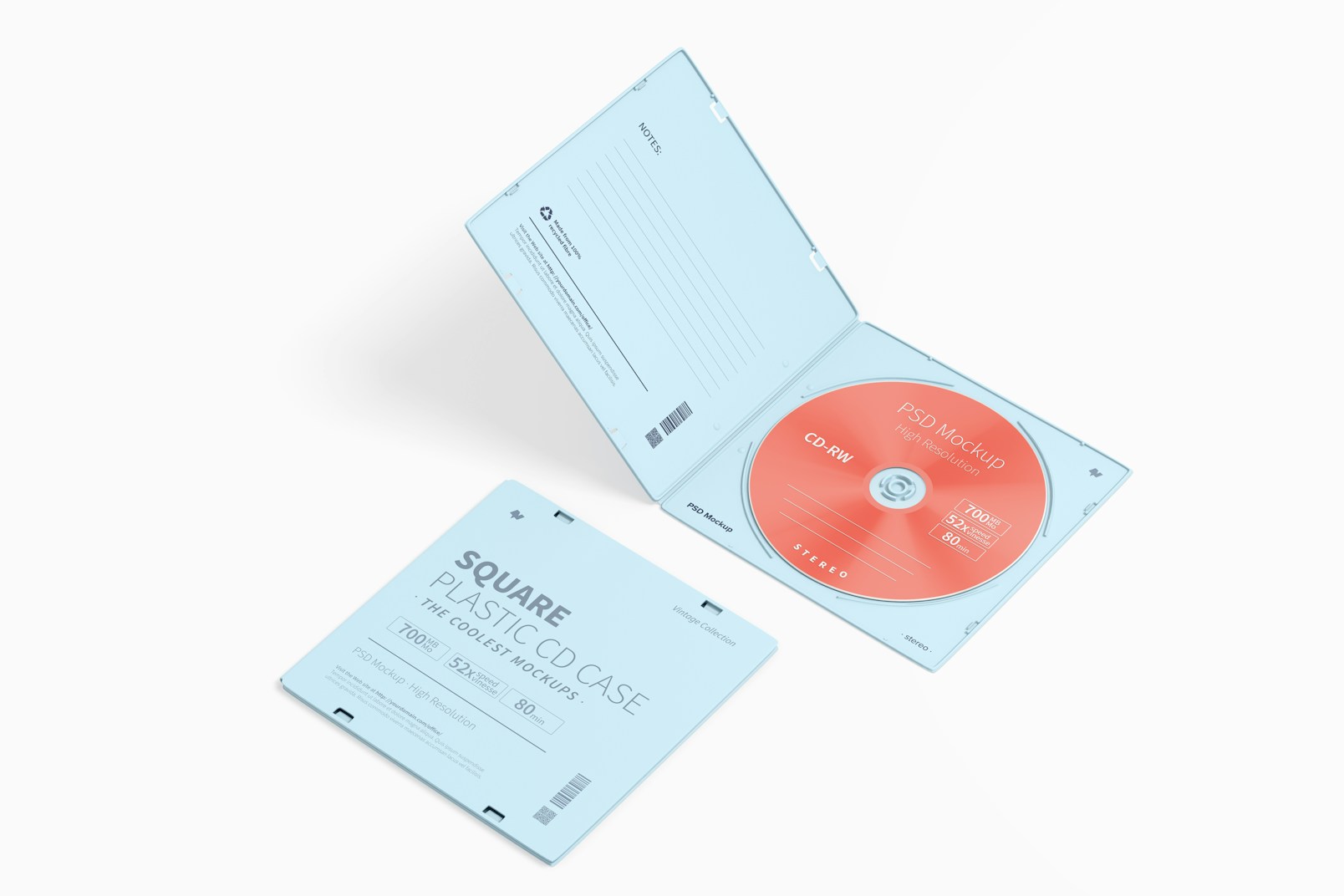 Squared Plastic CD Cases Mockup, Perspective