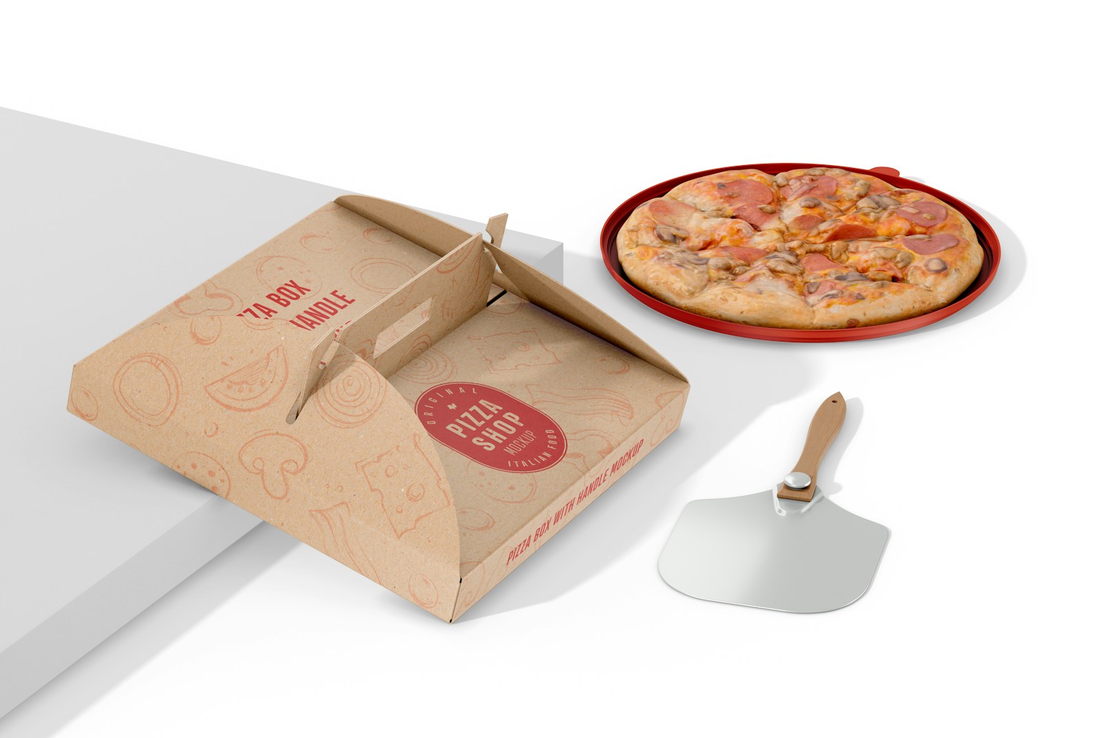 Pizza Box with Handle Mockup, with Pizza