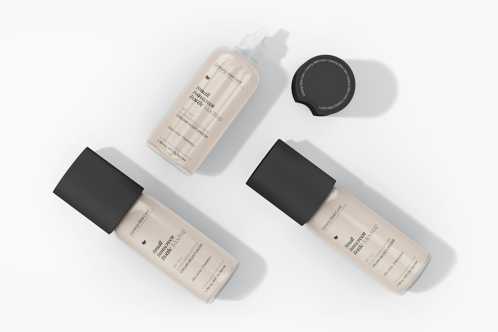 Small Sunscreen Bottle Mockup, Top View