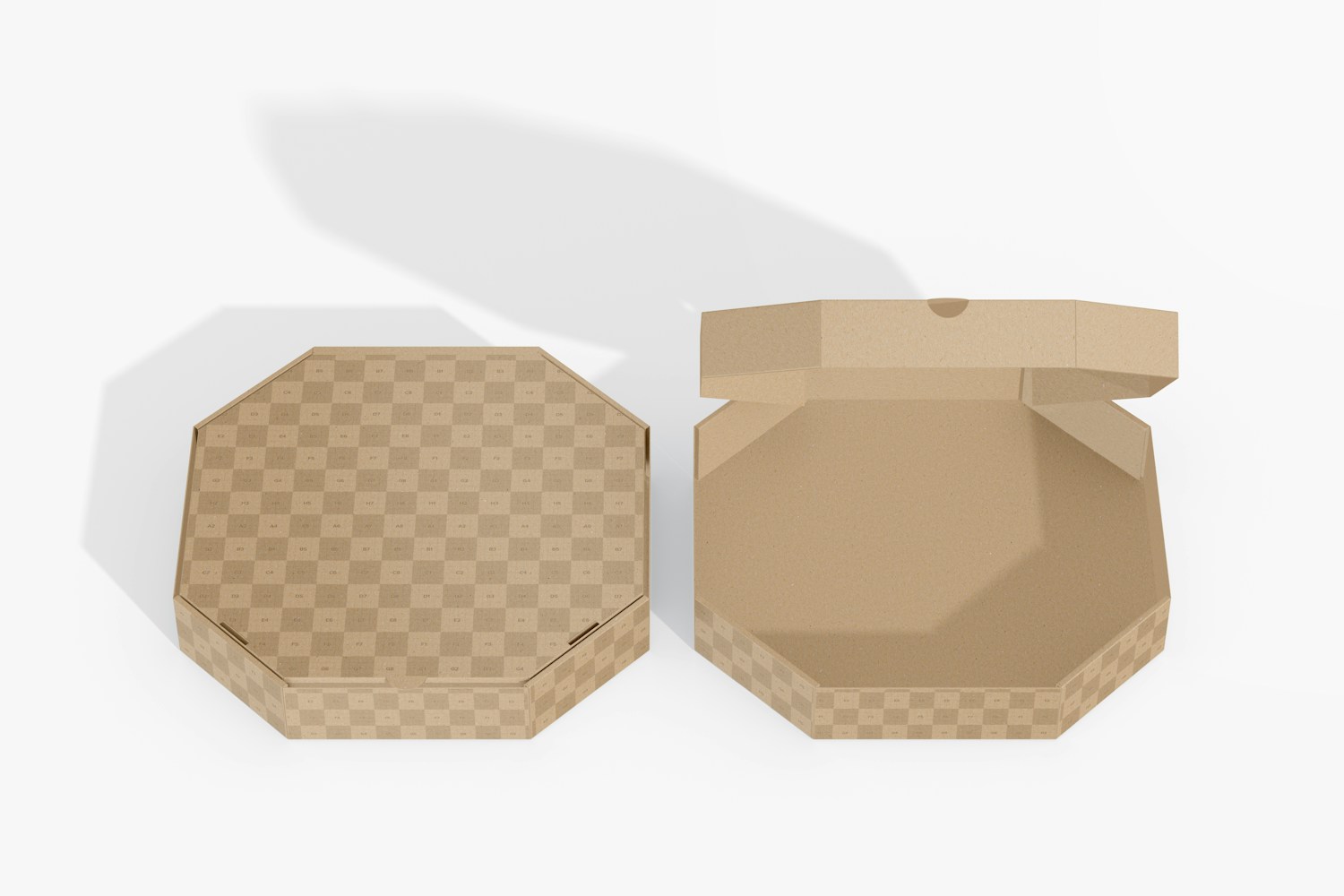 Octagonal Mailing Boxes Mockup, Opened and Closed