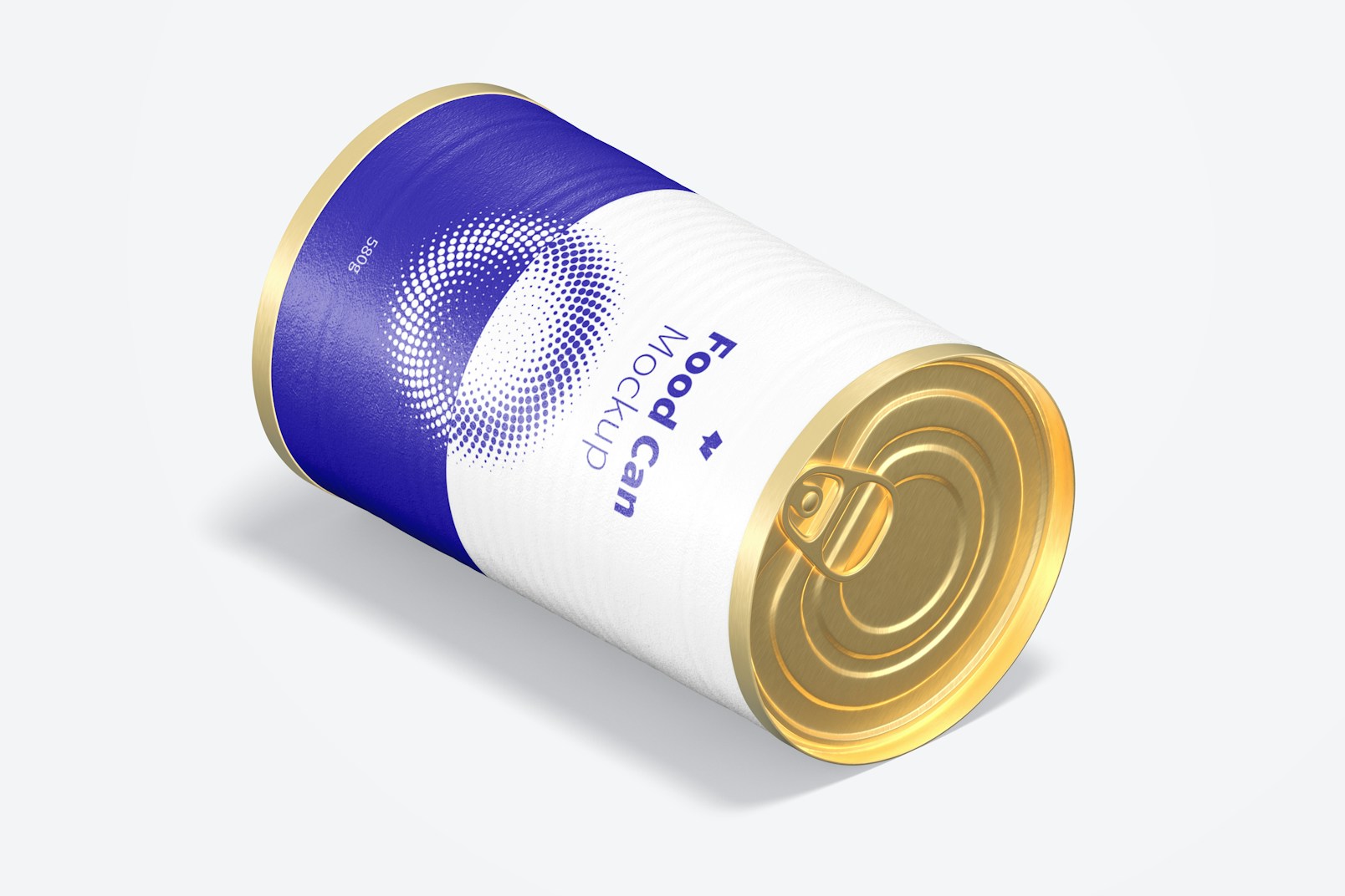 580g Food Can Mockup, Isometric Right View
