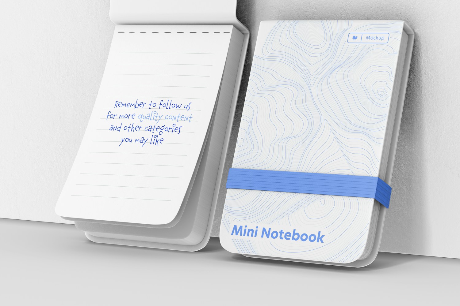 Mini Notebook with Elastic Band Mockup, Opened and Closed