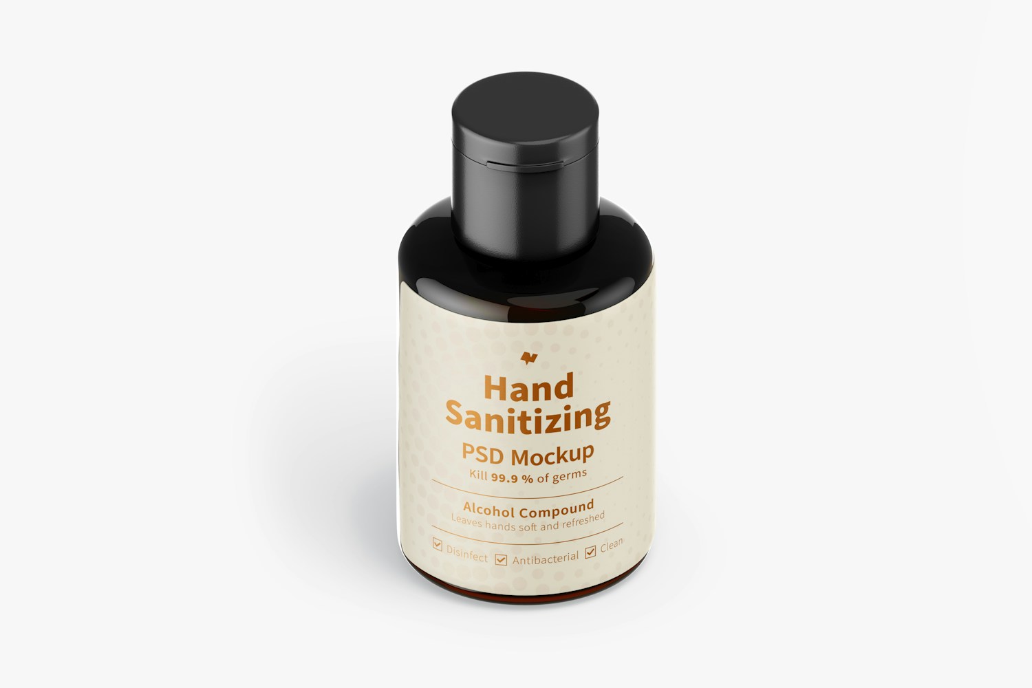 Portable Hand Sanitizing Gel with Label Mockup, Isometric View