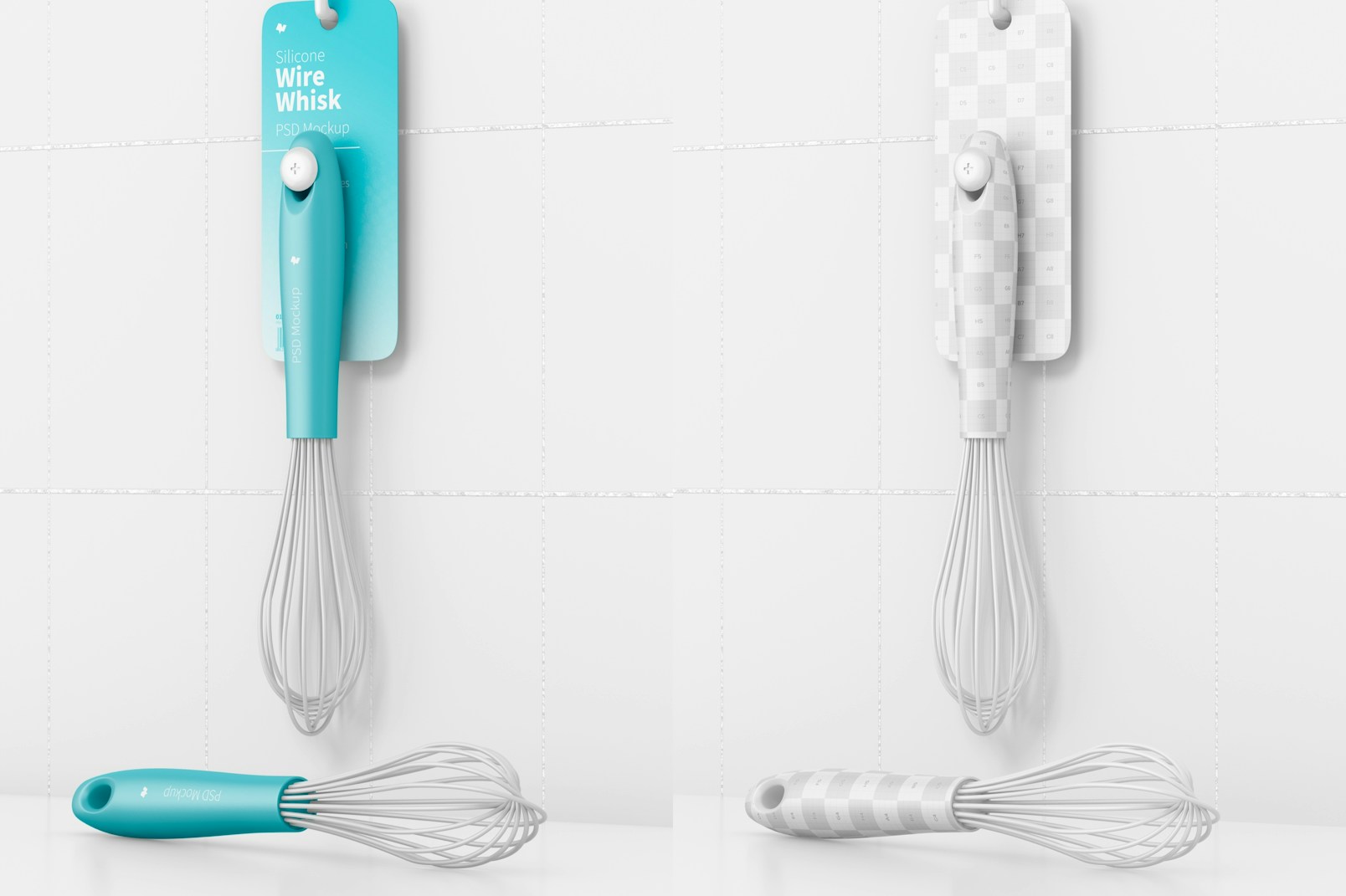 Silicone Wire Whisks Mockup, Hanging on Wall