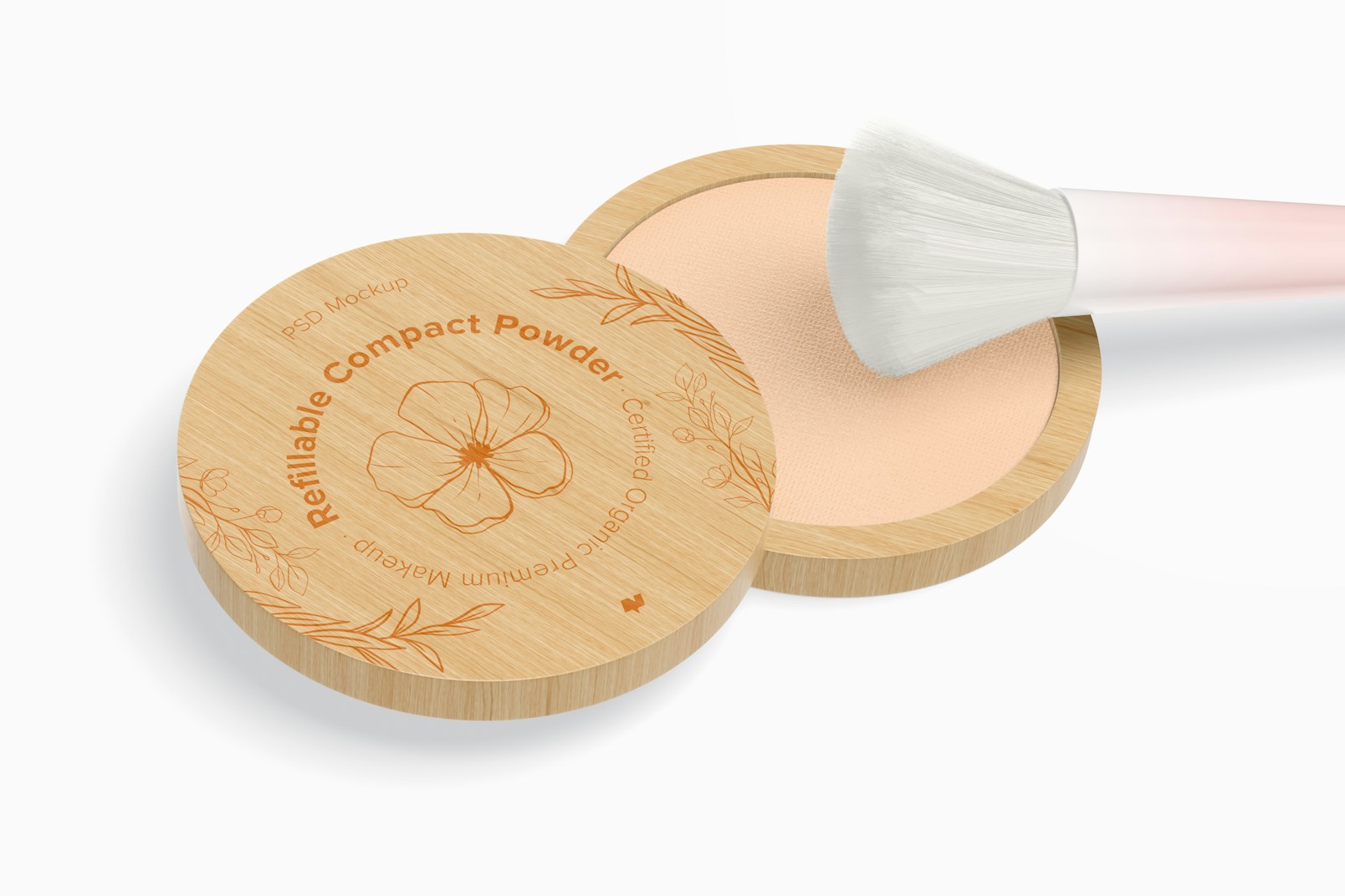 Refillable Compact Powder with Brush Mockup