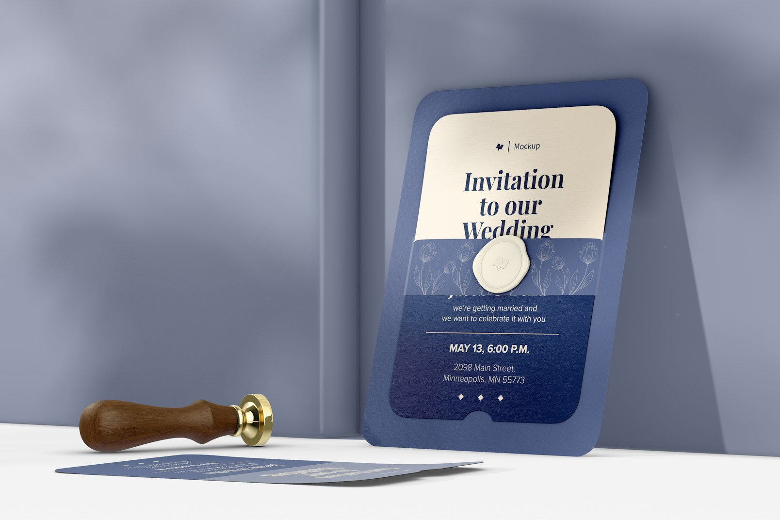 Wax Seal Invitation Card Mockup, Leaned