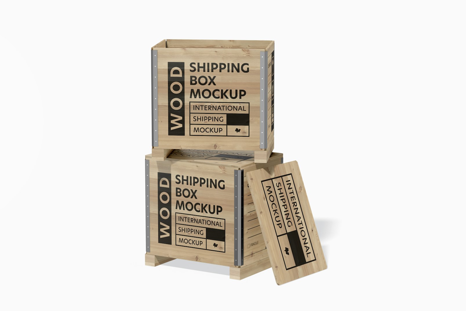 Wood Shipping Boxes Mockup, Stacked