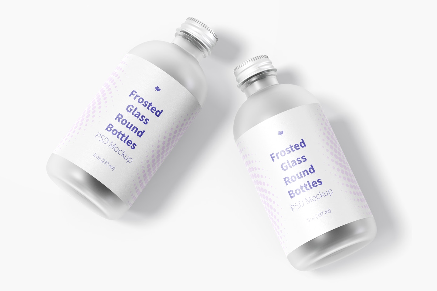 8 oz Frosted Glass Round Bottles Mockup, Top View