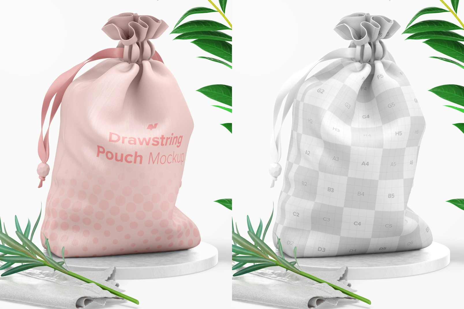 Drawstring Pouch Mockup, Left View