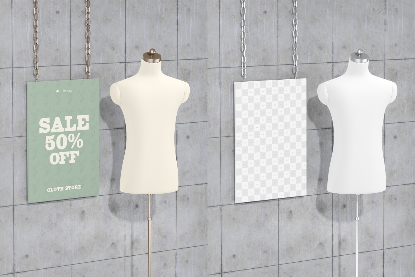 Hanging Store Poster Mockup, Left View