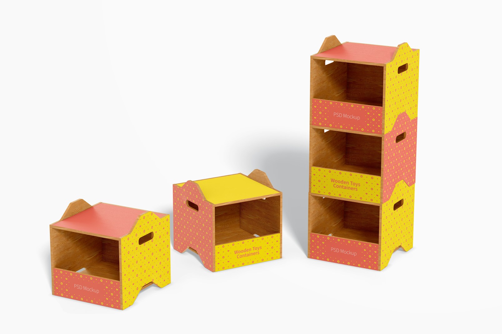 Wooden Toys Containers Mockup, Stacked