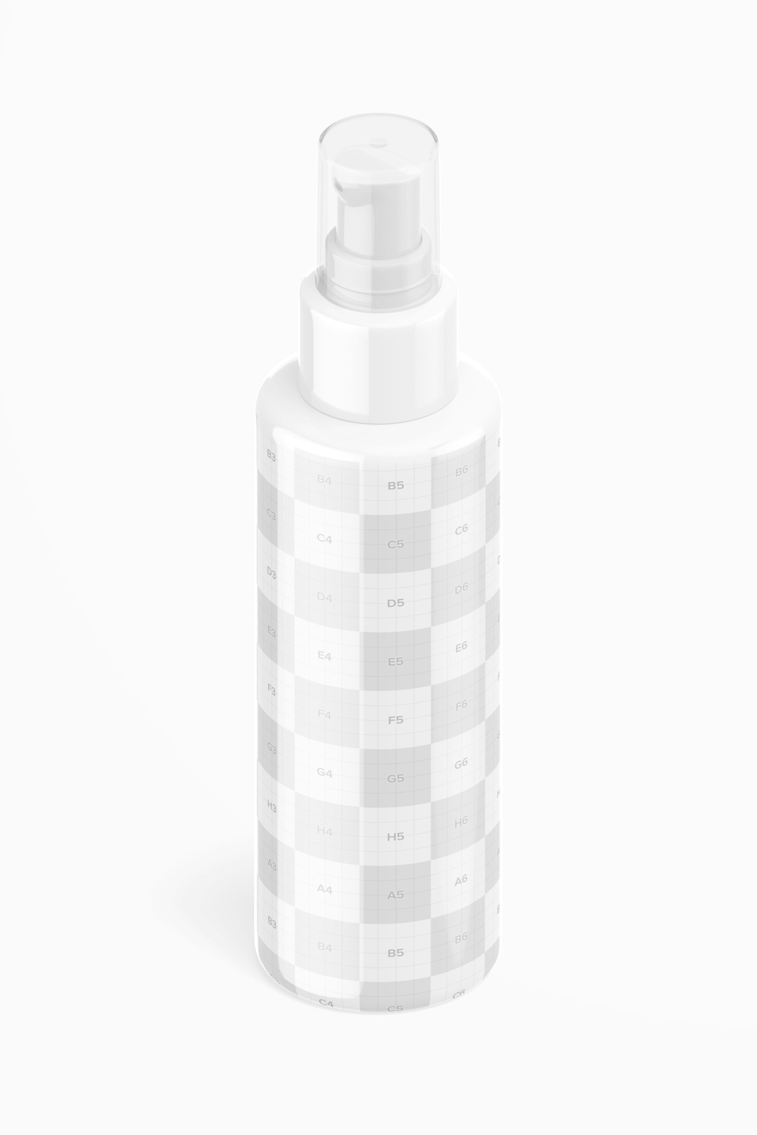 3.38 oz Pump Bottle Mockup, Isometric Right View