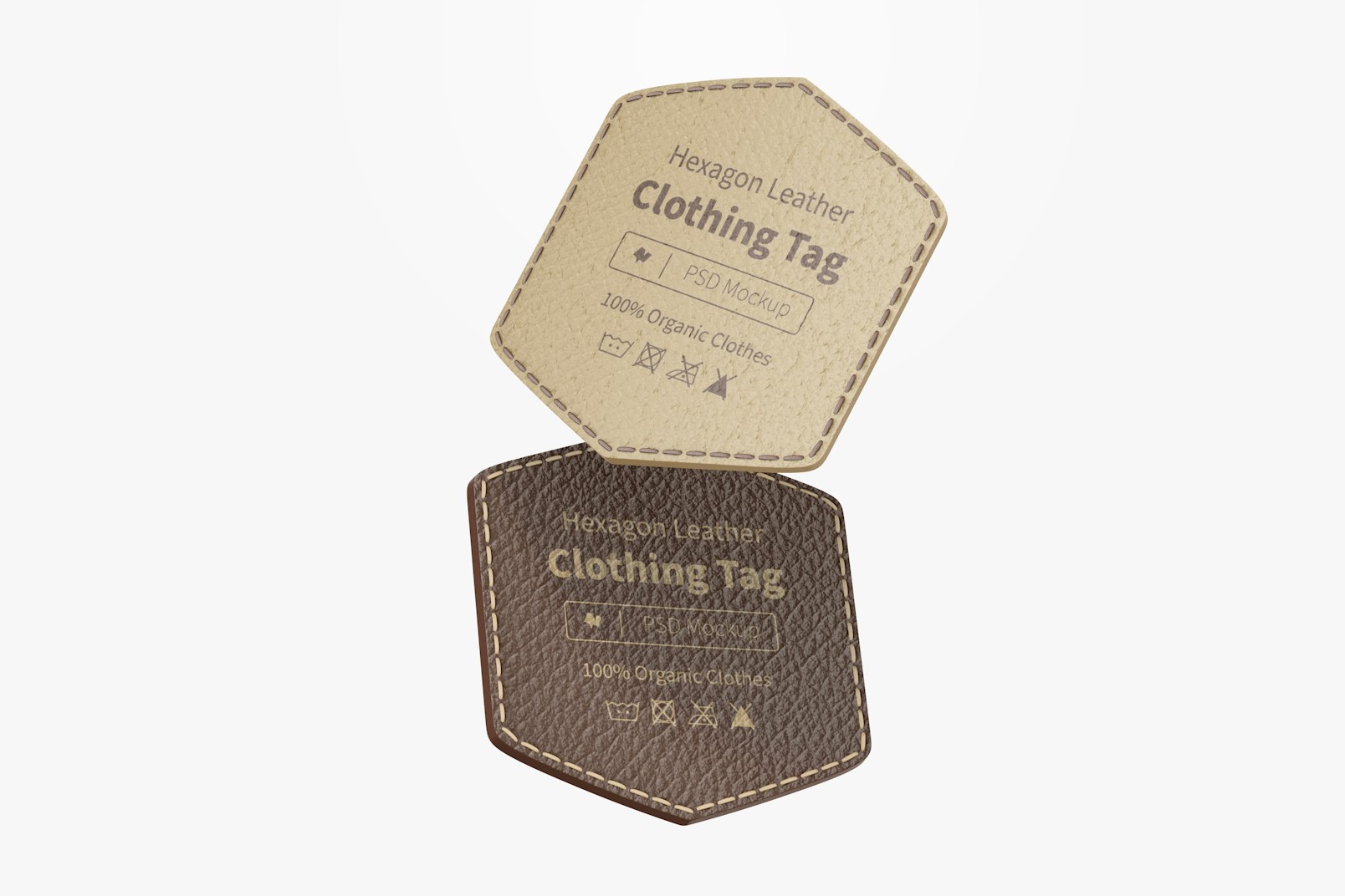 Hexagon Leather Clothing Tags Mockup, Floating