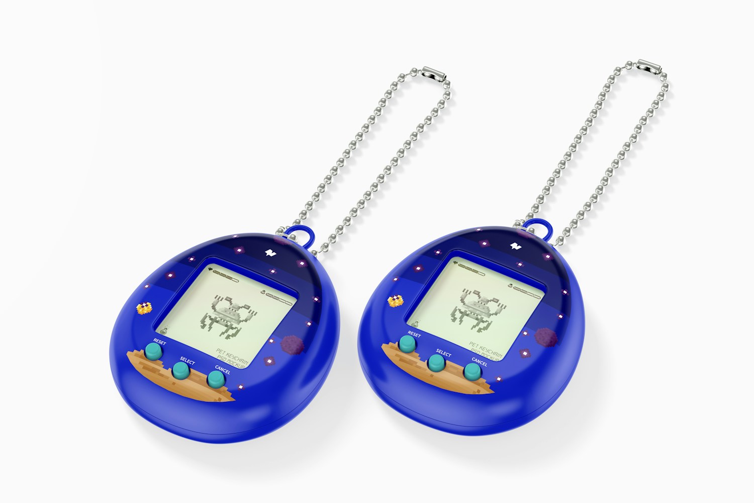 Retro Digital Pet Keychains Mockup, Perspective