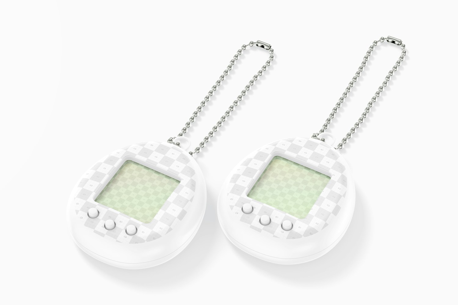 Retro Digital Pet Keychains Mockup, Perspective