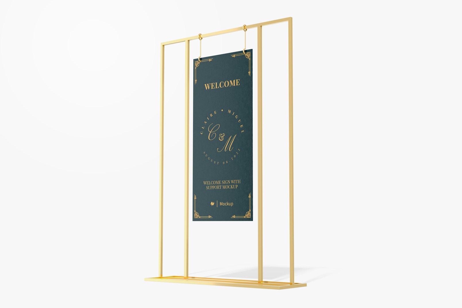 Welcome Sign with Support Mockup, Side View