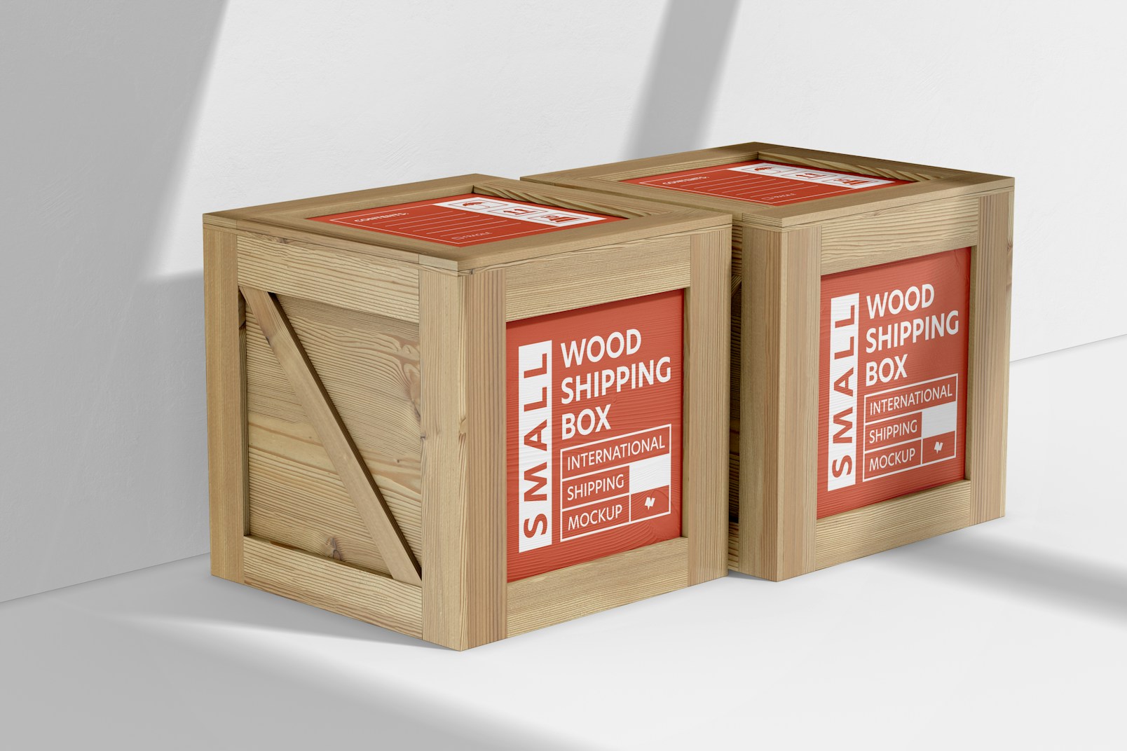 Small Wood Shipping Boxes Mockup, Perspective