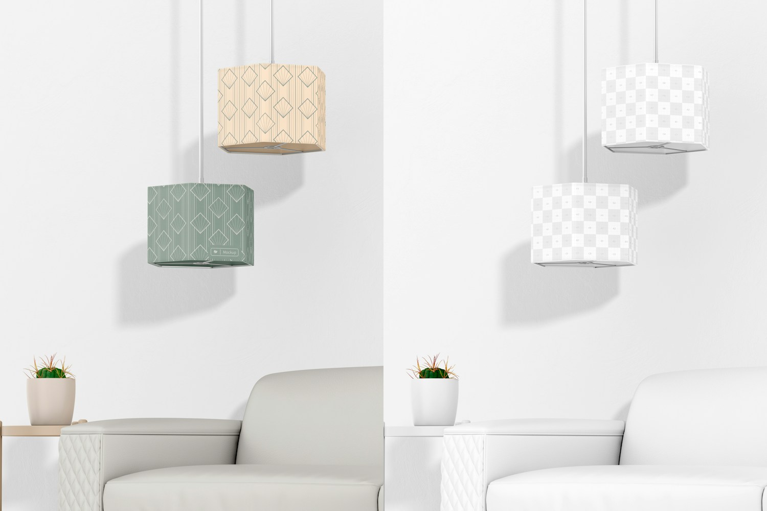 Hexagonal Pendant Lamps Mockup, with Sofa