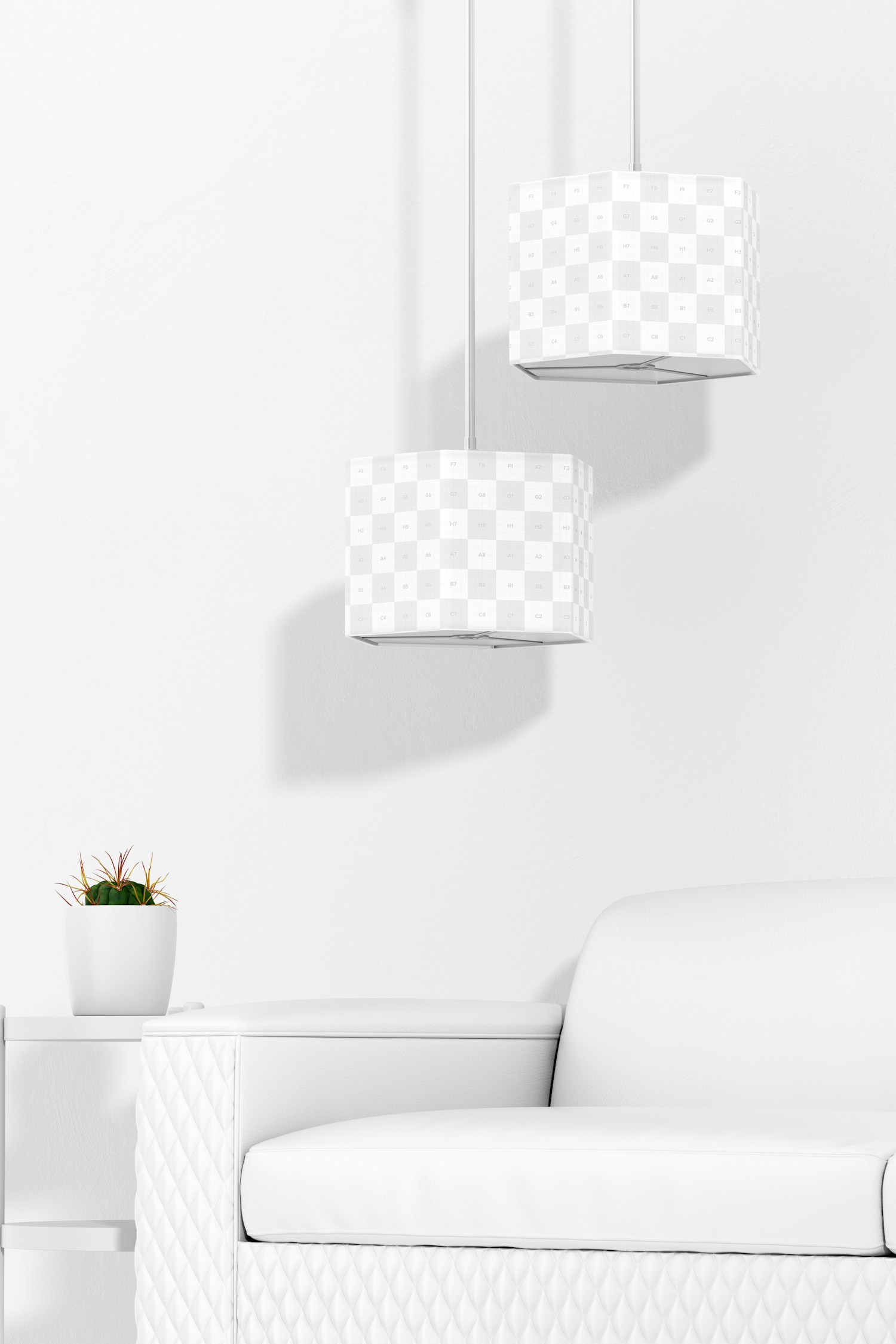 Hexagonal Pendant Lamps Mockup, with Sofa