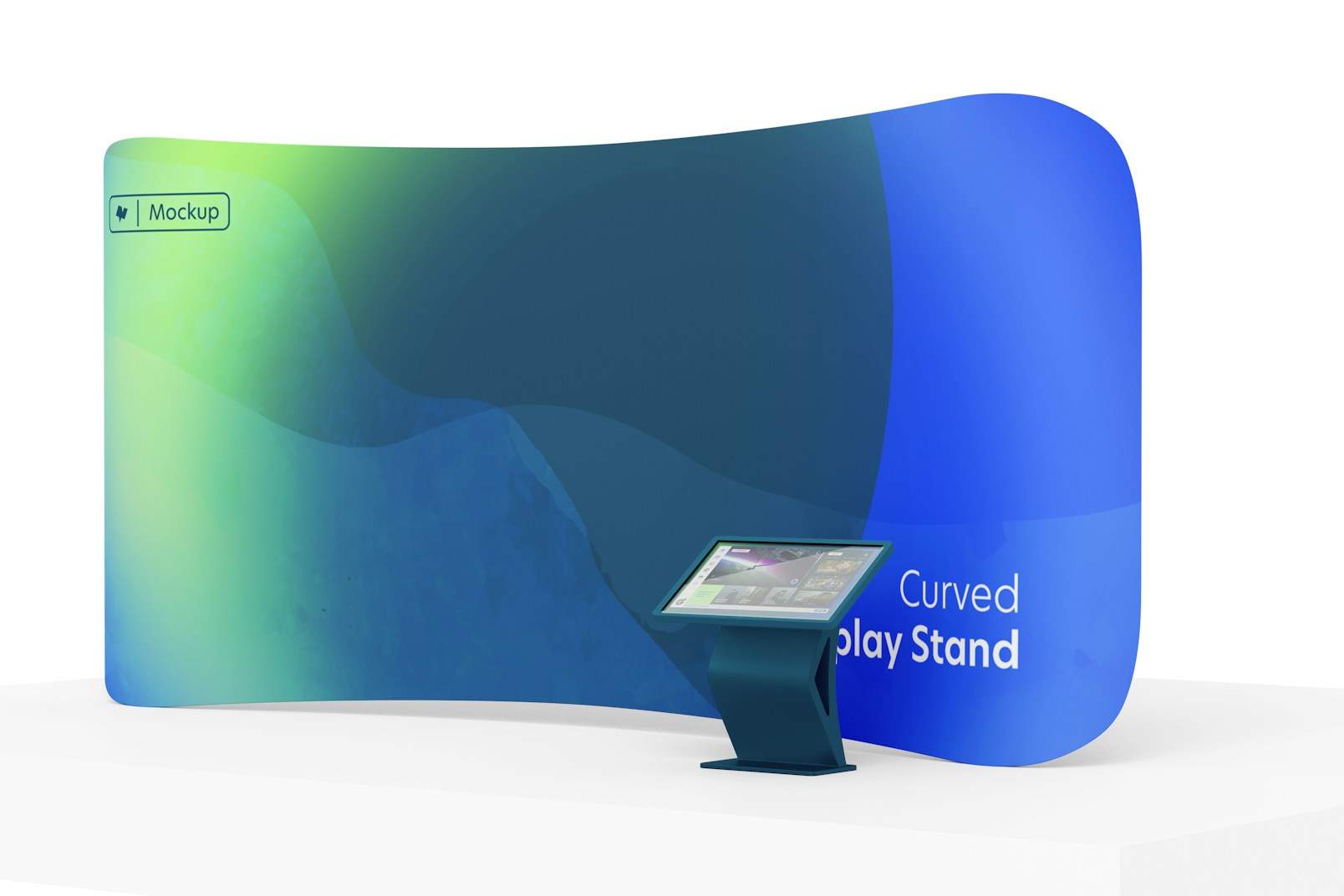 Fabric Curved Display Stand Mockup, Right View