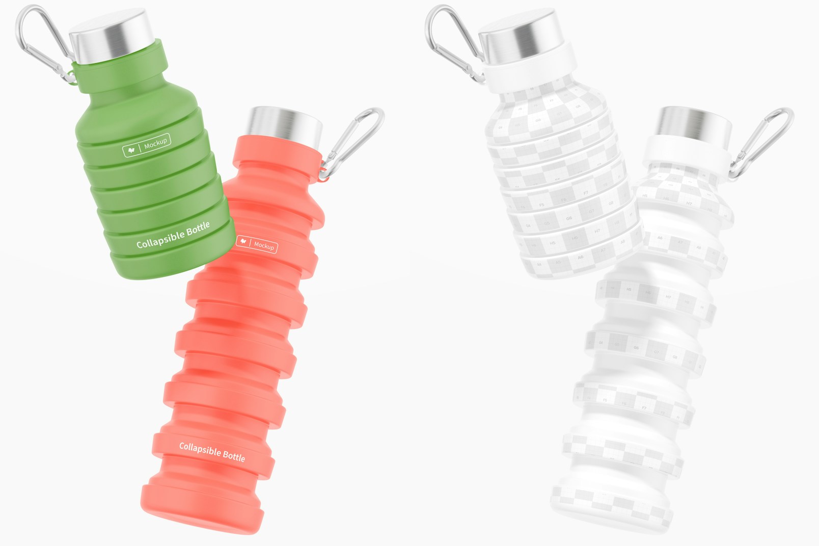 Collapsible Water Bottles Mockup, Floating