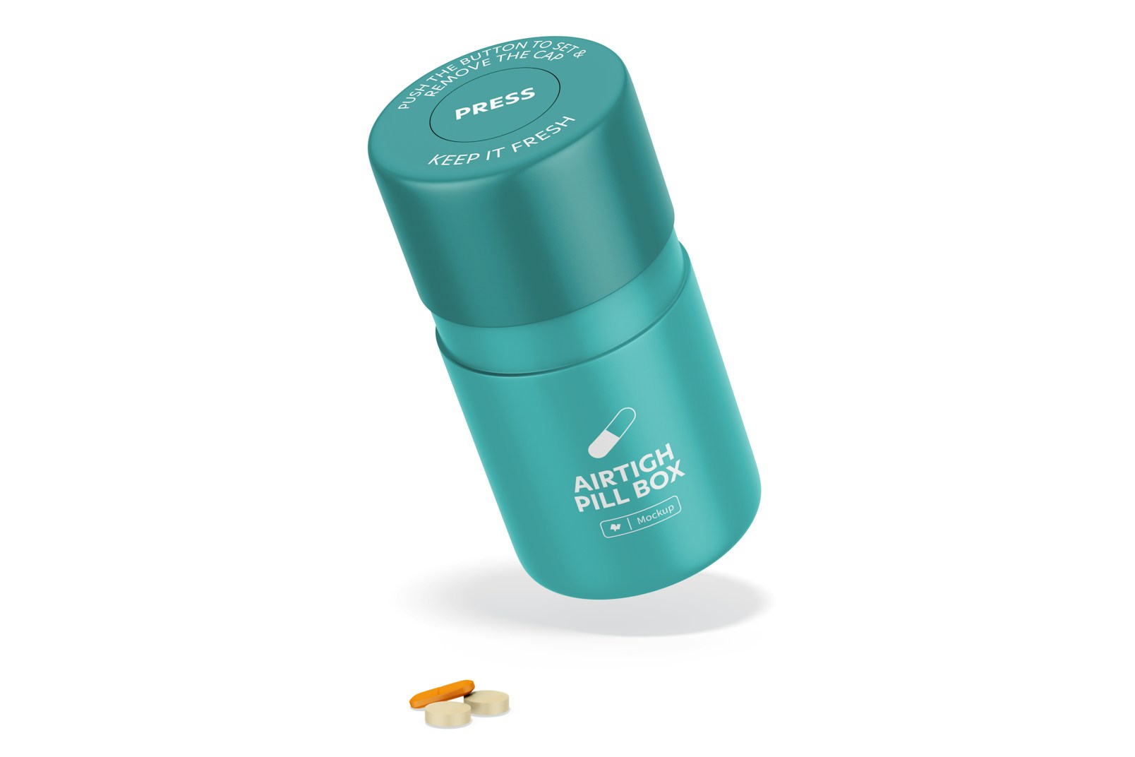 Airtight Pill Box Mockup, Floating
