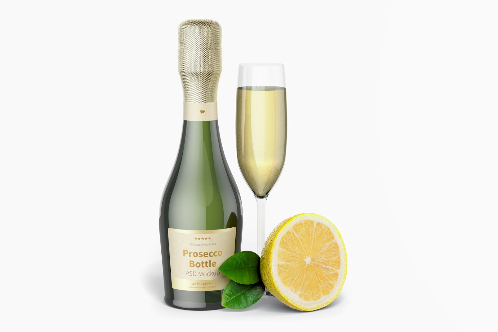 187 ml Prosecco Bottle Mockup, Front View
