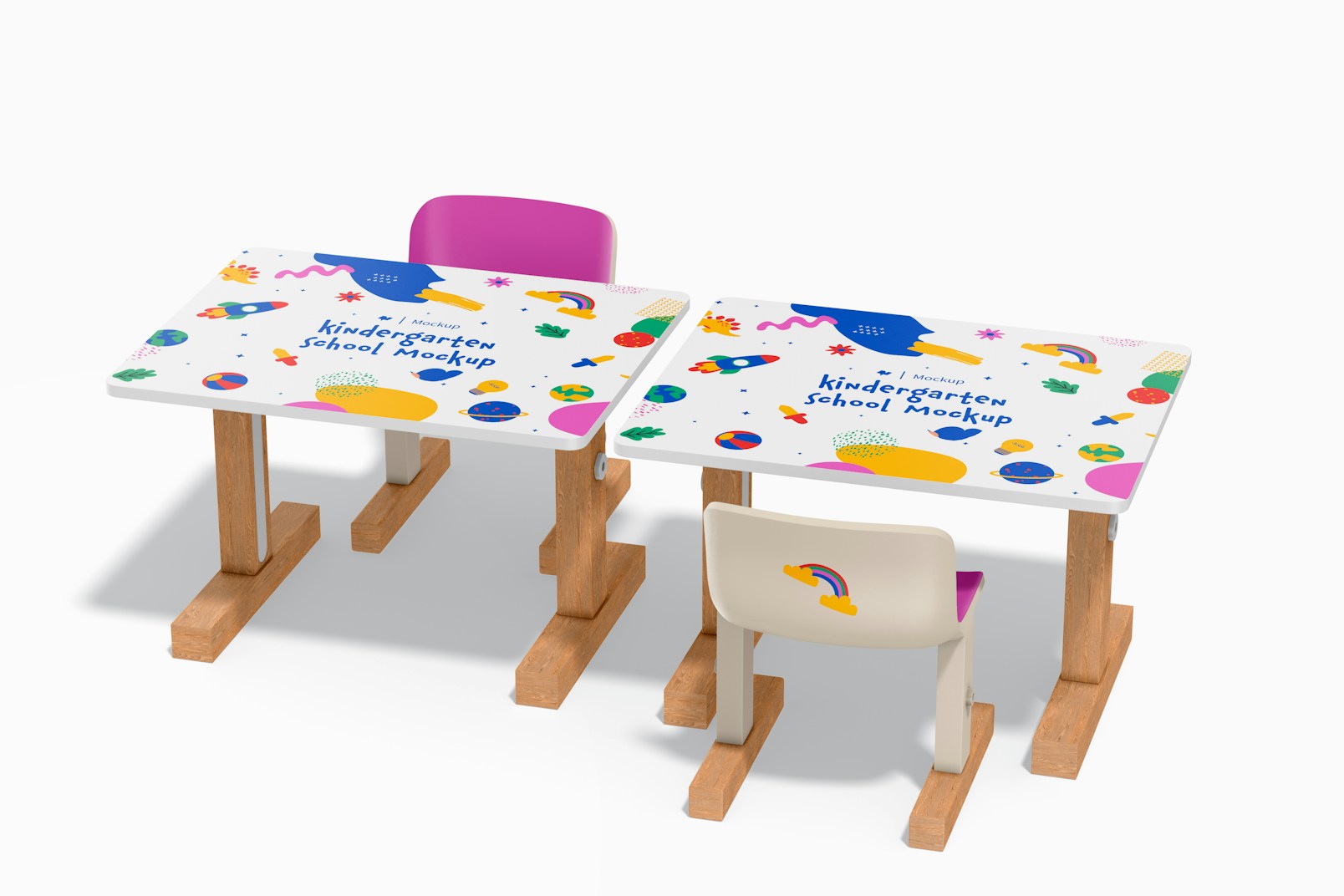 Kindergarten Table and Chair Mockup, Top View
