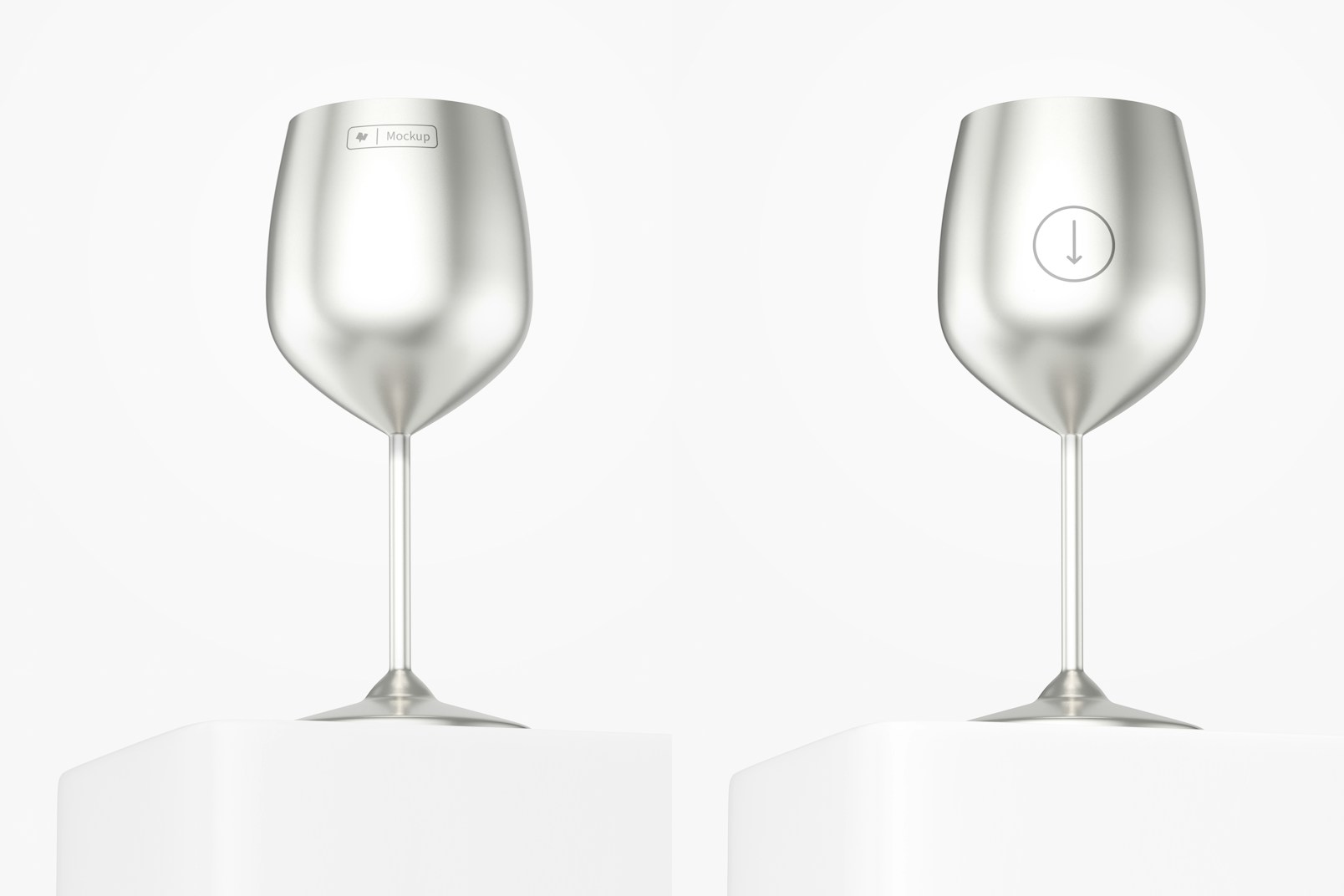 Stainless Steel Wine Glass Mockup, Low Angle View