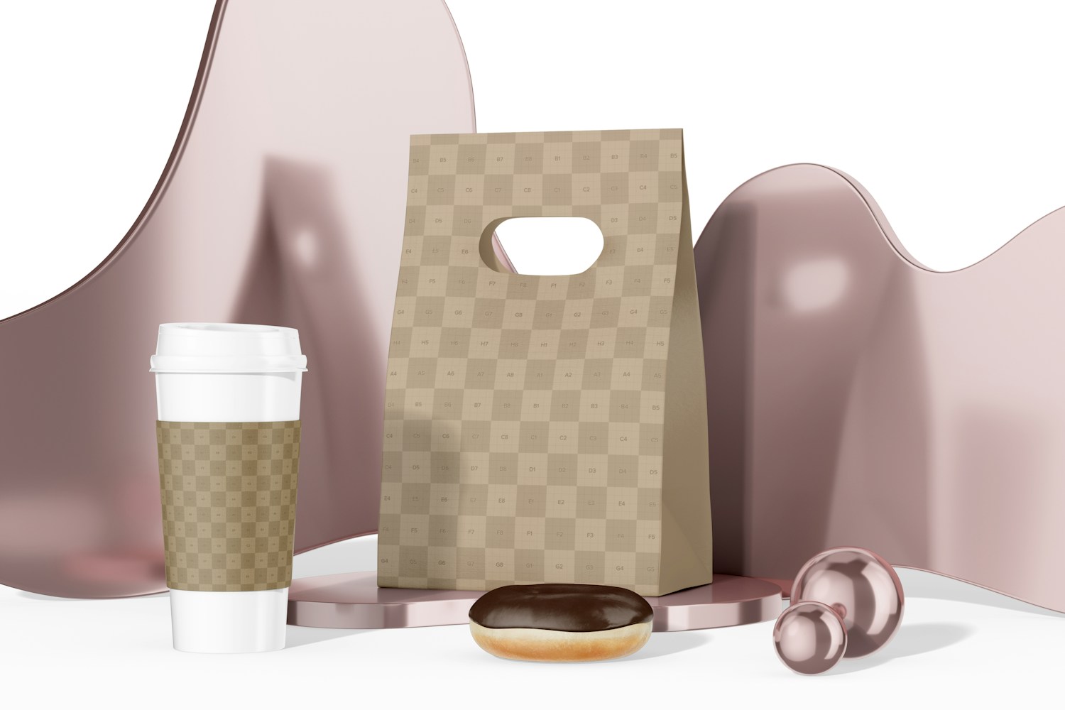 Paper Bag with Cup Mockup, Right View