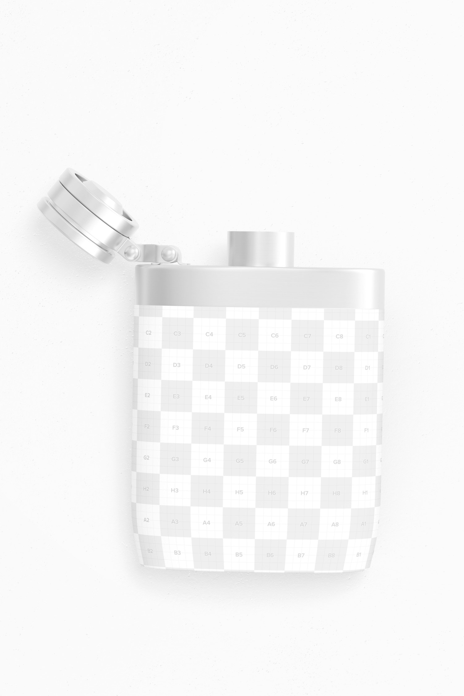 Liquor Flask With Plastic Wrap Mockup, Top View Liquor Flask With Plastic Wrap Mockup, Top View