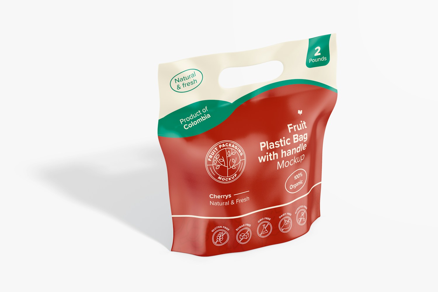 Fruit Plastic Bag with Handle Mockup, Perspective