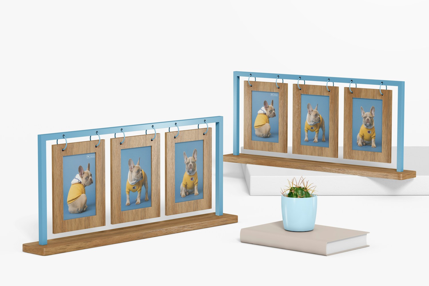 Triple Table Photo Frames Mockup, Perspective View