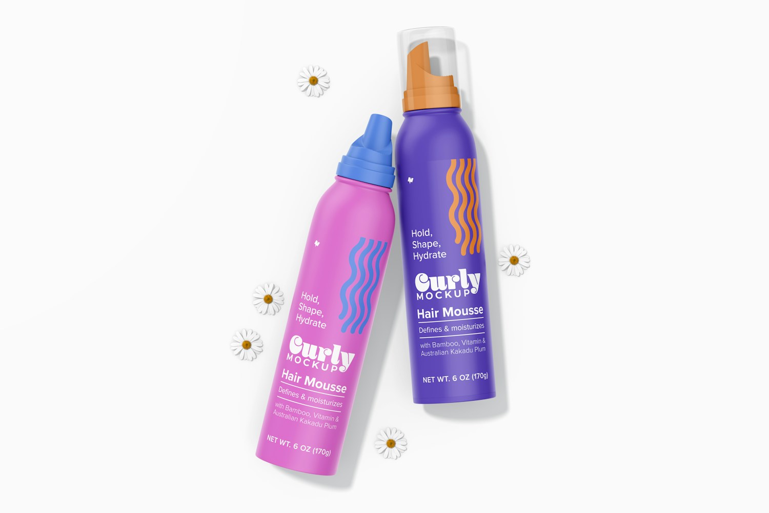 Hair Mousse Bottle Mockup, Top View
