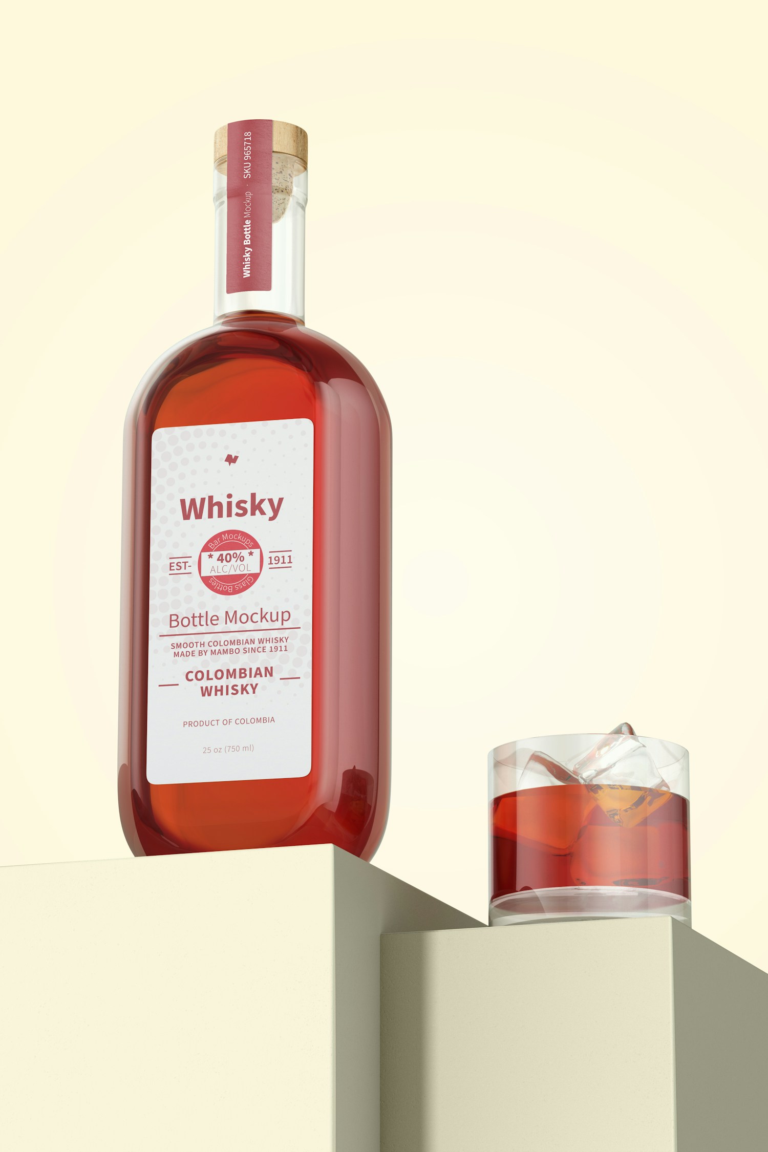Whisky Bottle Mockup, Low Angle View