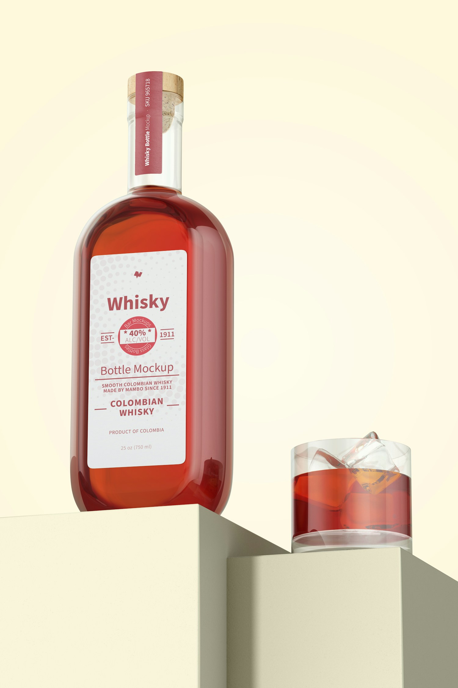Whisky Bottle Mockup, Low Angle View Whisky Bottle Mockup, Low Angle View