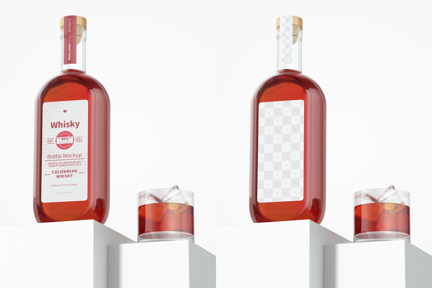 Whisky Bottle Mockup, Low Angle View