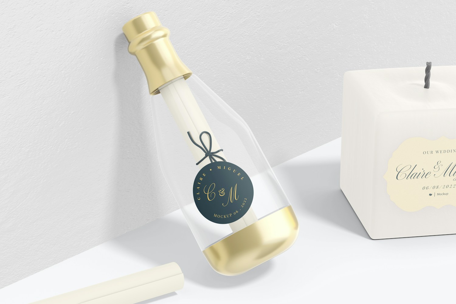 Mini Champagne Bottles Mockup, Standing and Dropped