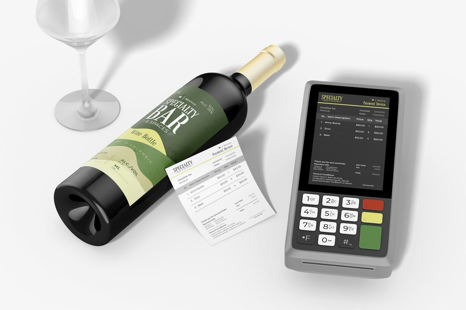 Payment Device on Bar Mockup, Perspective