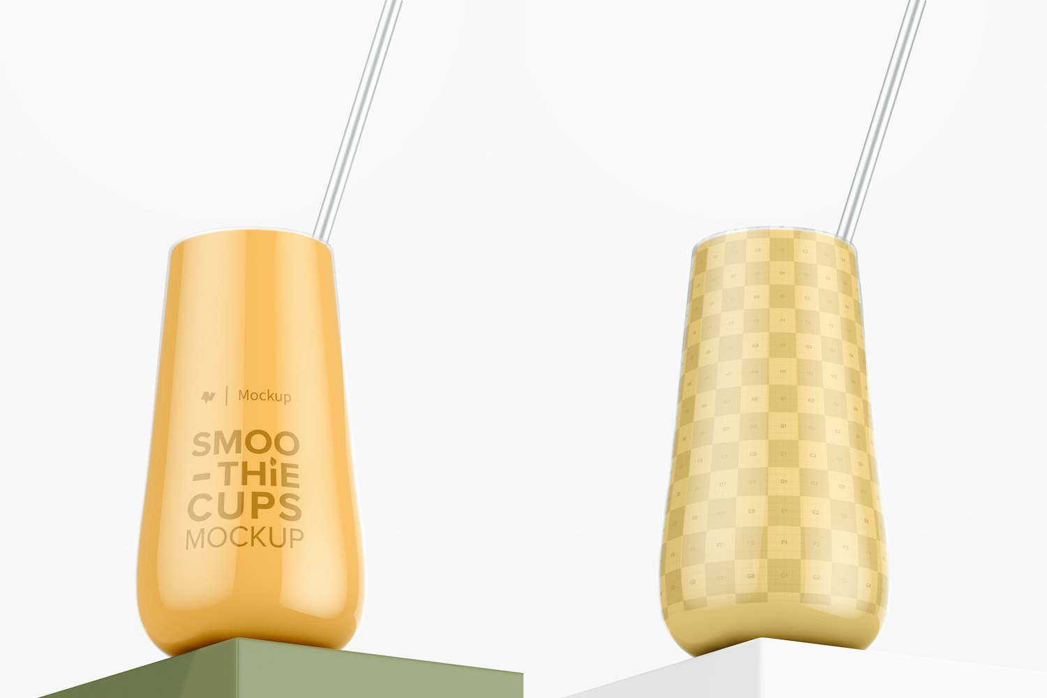 Glass Smoothie Cup Mockup, Low Angle View