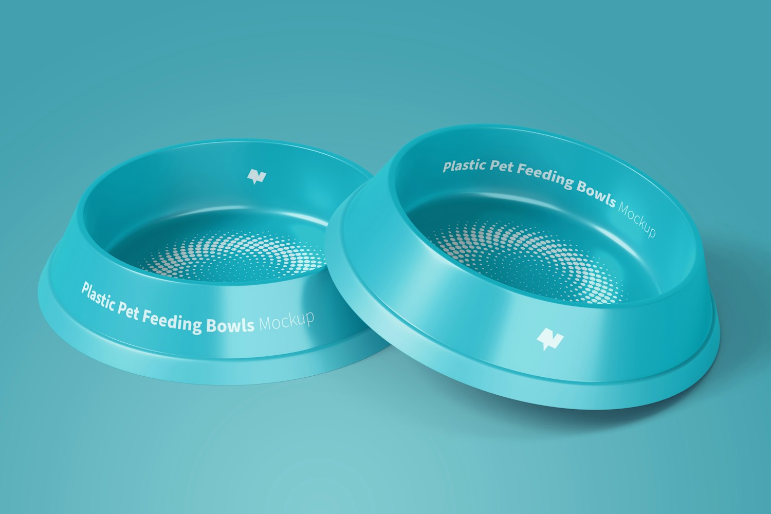 Plastic Pet Feeding Bowls Mockup, Front View Plastic Pet Feeding Bowls Mockup, Front View