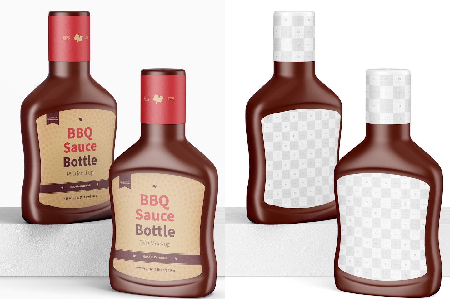 Barbecue Sauce Bottles Mockup, Front View