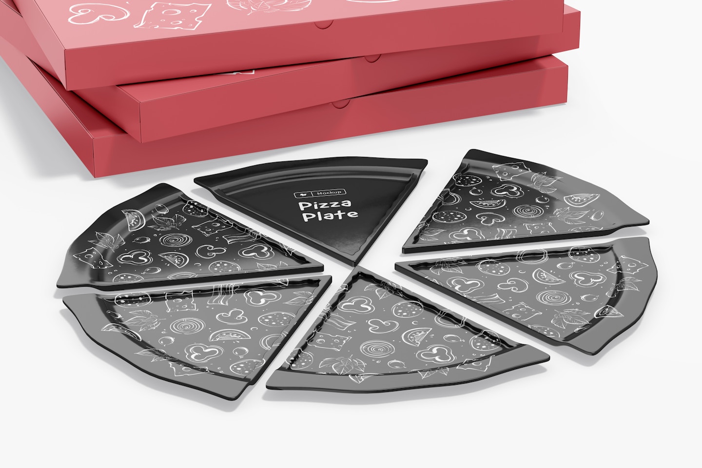 Pizza Plates with Boxes Mockup