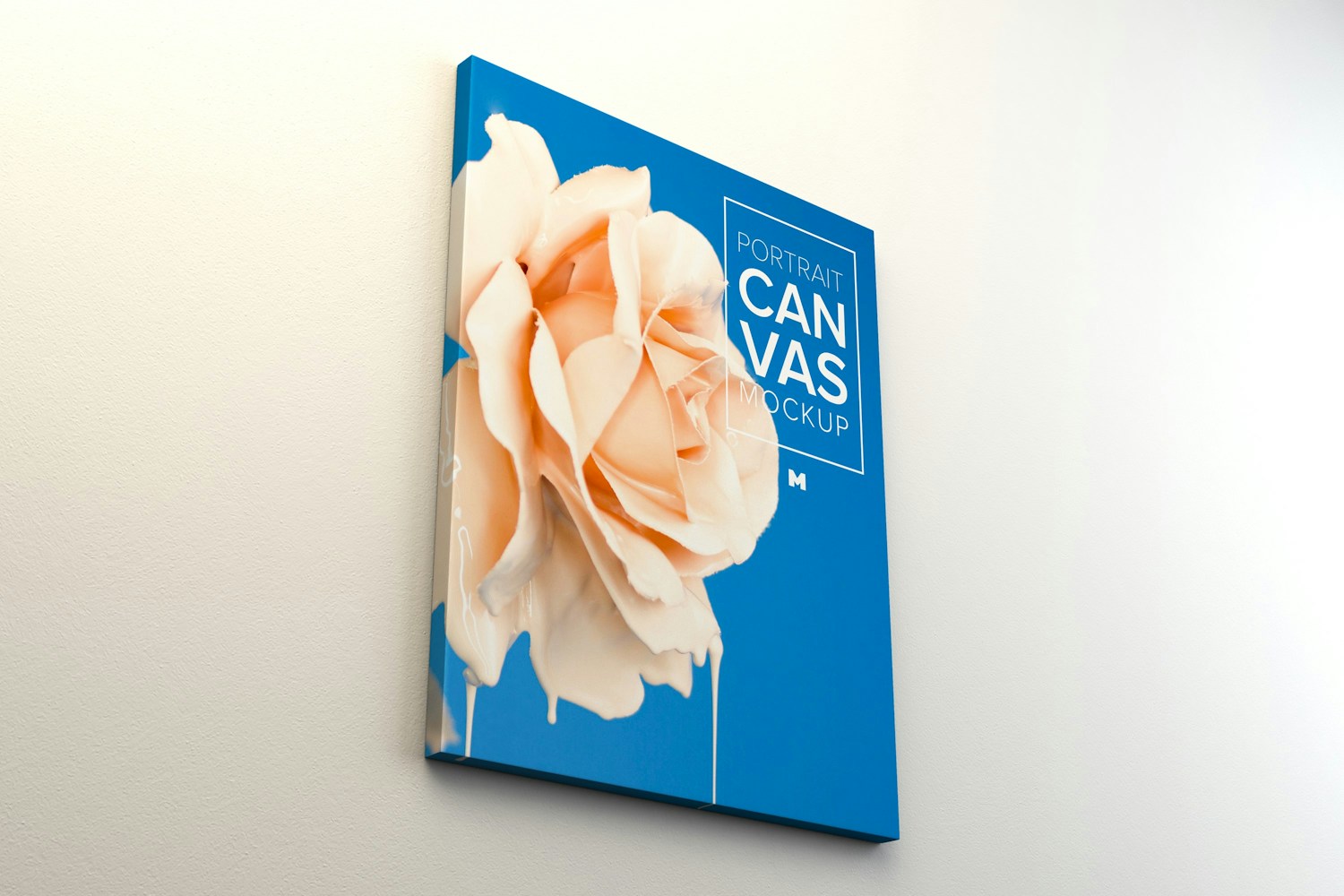Portrait Canvas Frame Mockup Hanging on Wall in Perspective