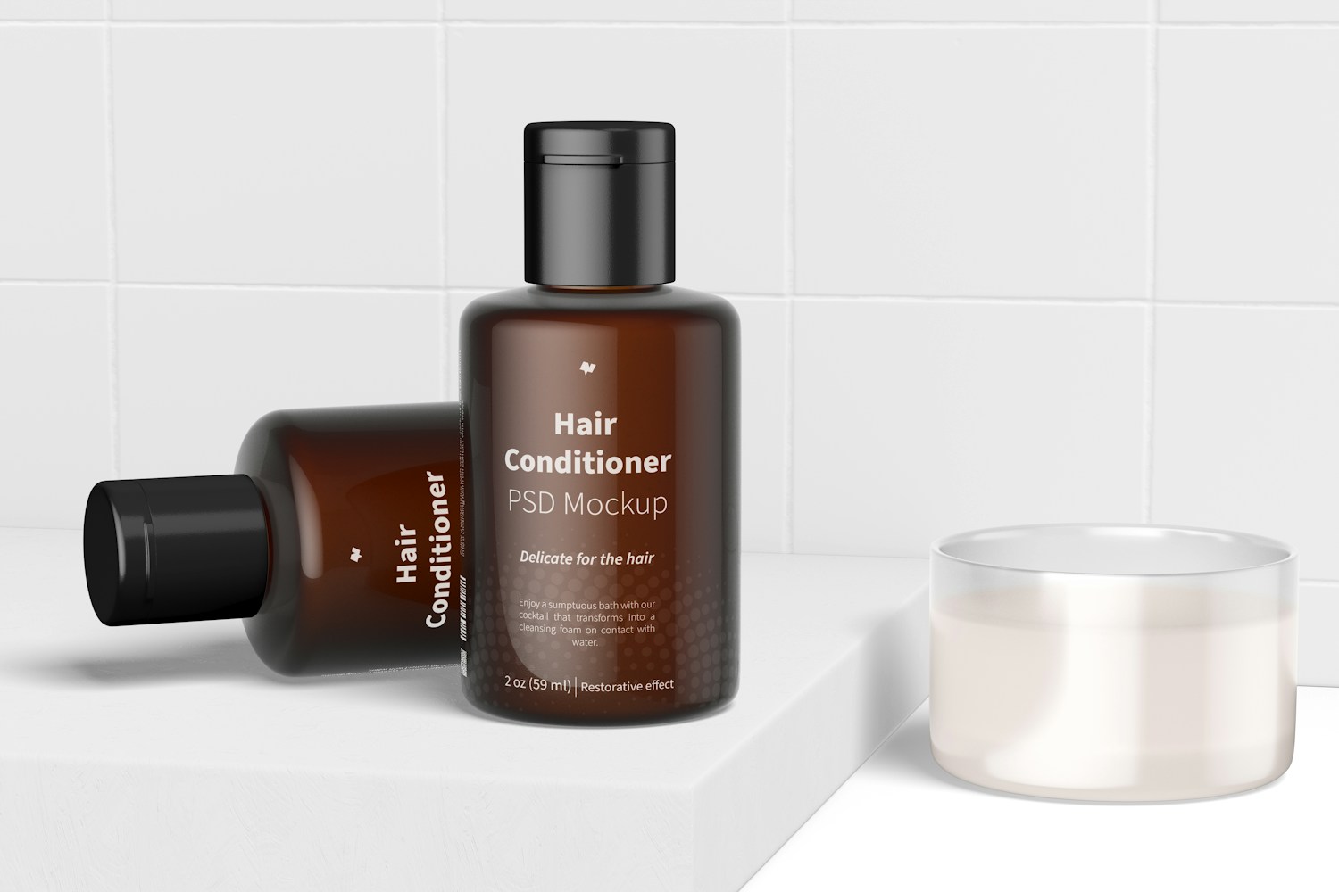 2 Oz Hair Conditioners Mockup, Standing and Dropped 2 Oz Hair Conditioners Mockup, Standing and Dropped