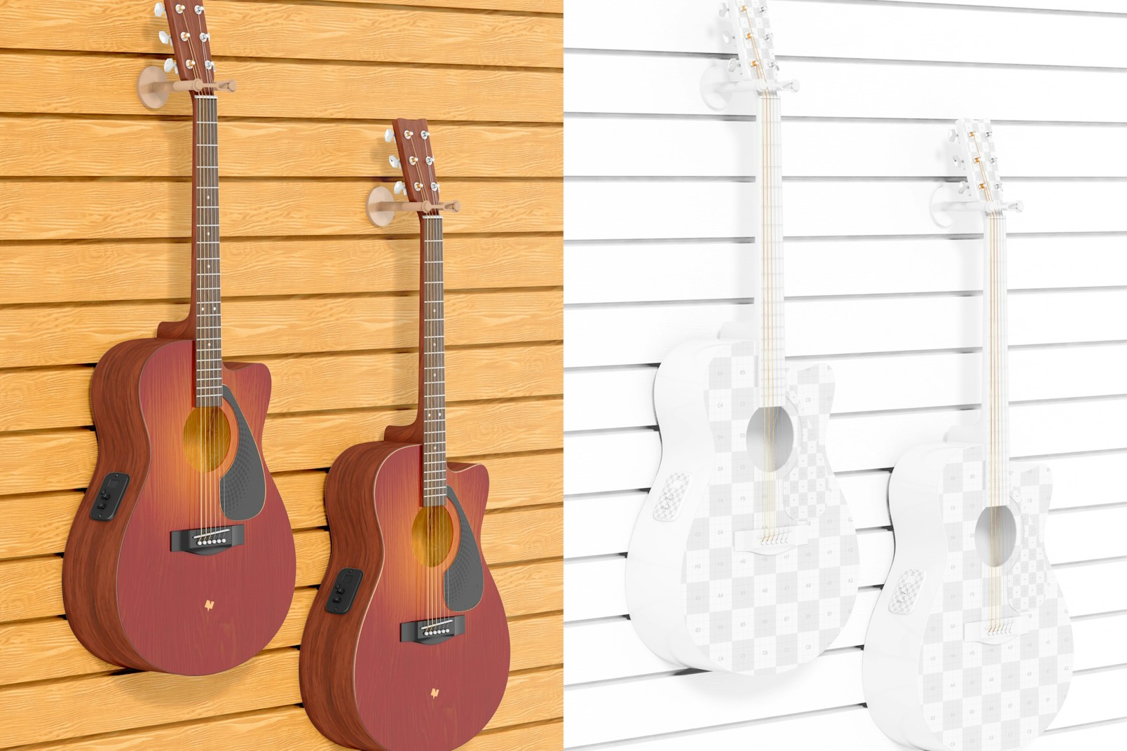 Electro Acoustic Guitars Mockup, Hanging
