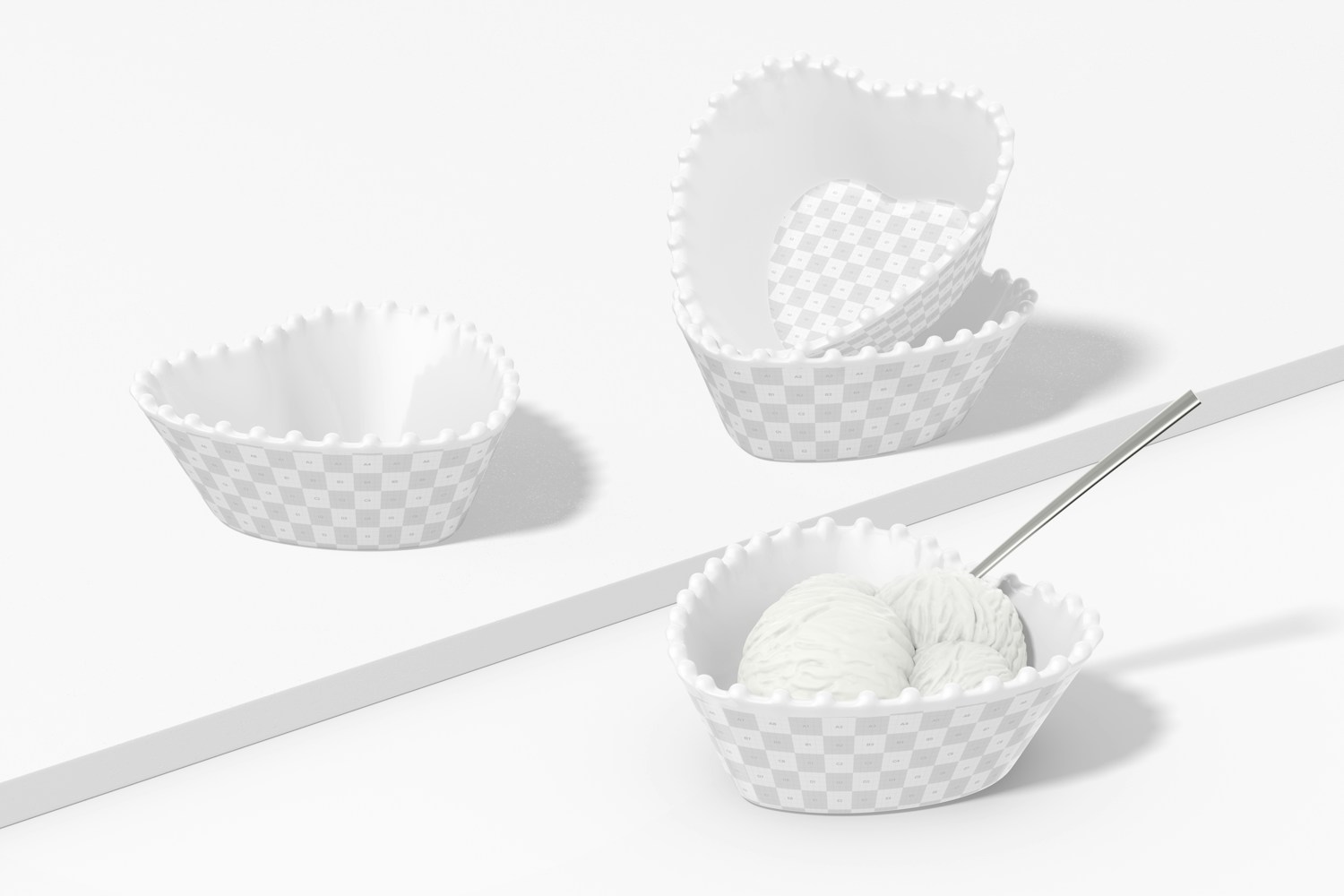 Heart Shaped Dessert Bowl Mockup, Perspective