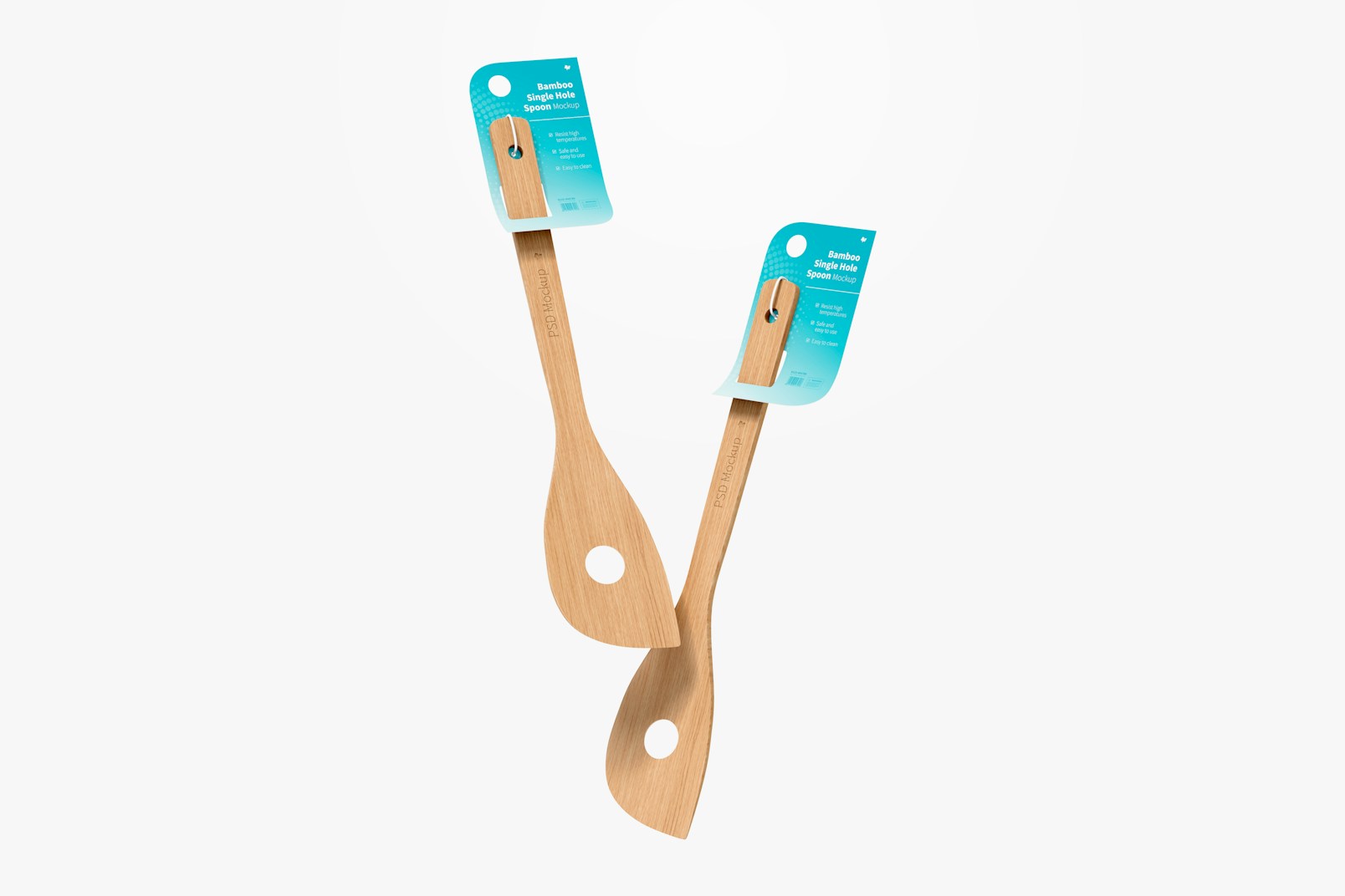Bamboo Single Hole Spoons Mockup, Floating