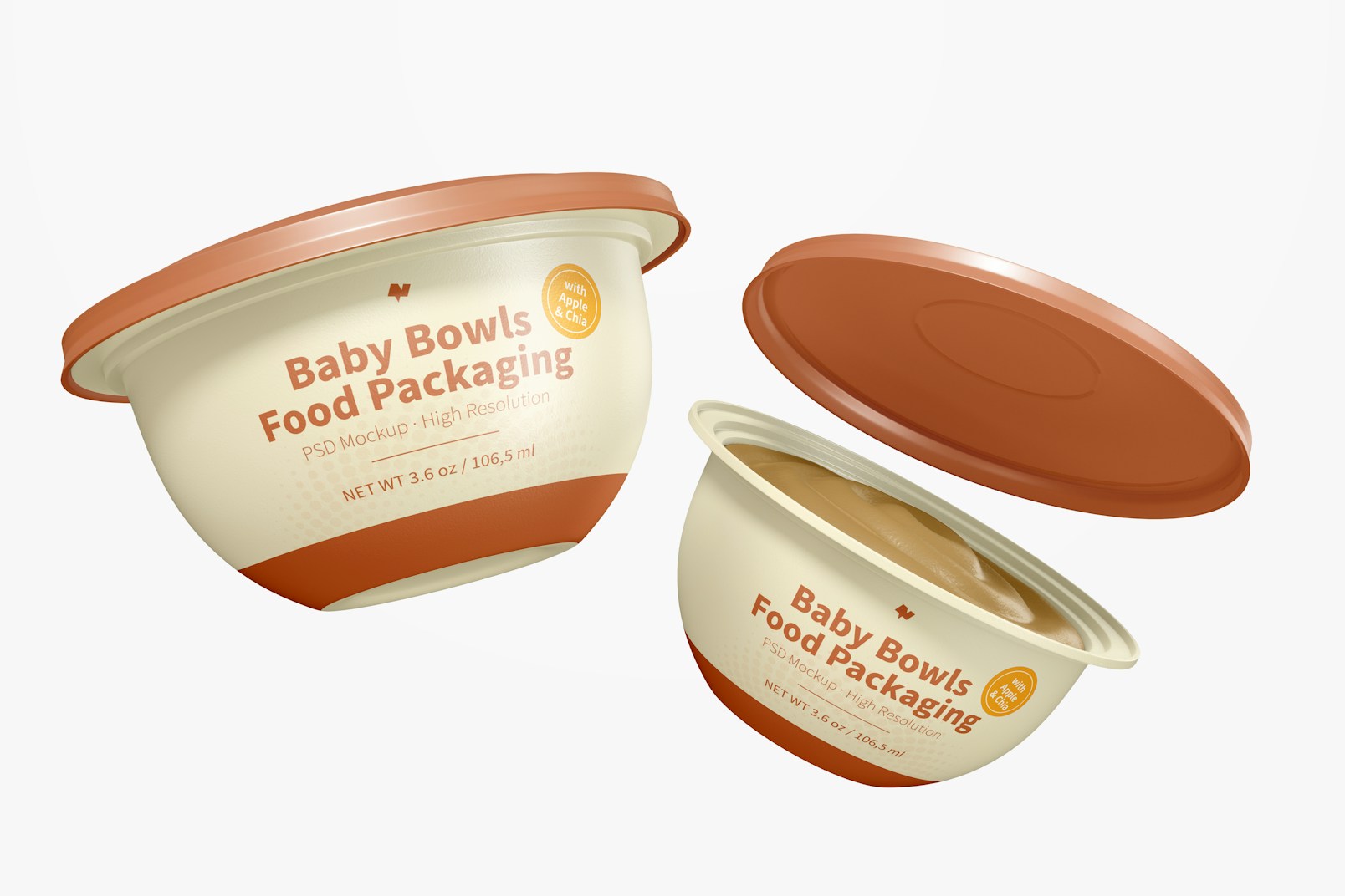 Baby Bowls Food Packaging Mockup, Floating