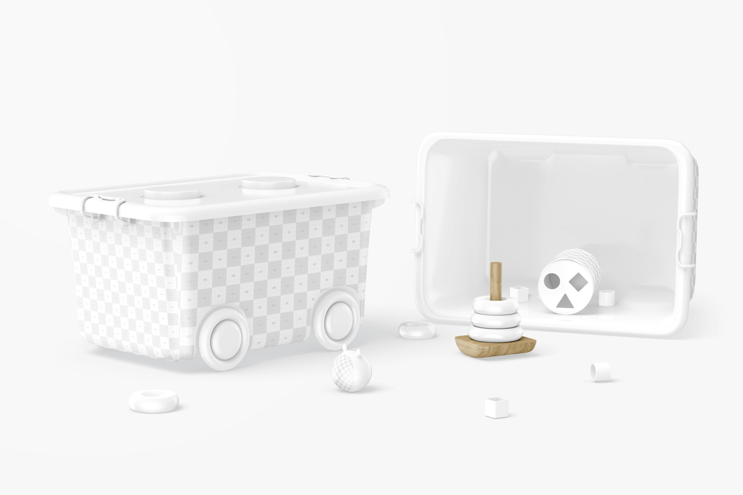 Plastic Stacking Bins with Wheels Mockup, Perspective